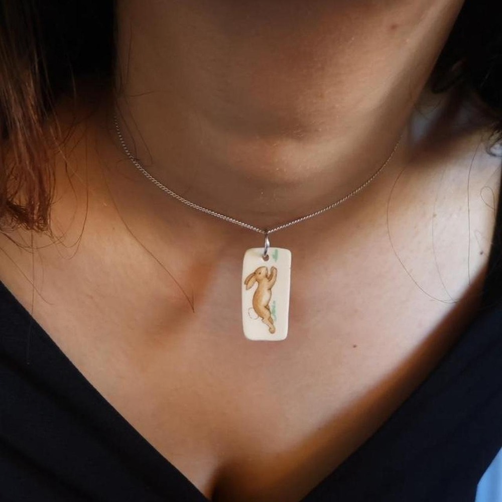 Handmade Ceramic Rabbit Pendant Necklace - Picture 2 of 5